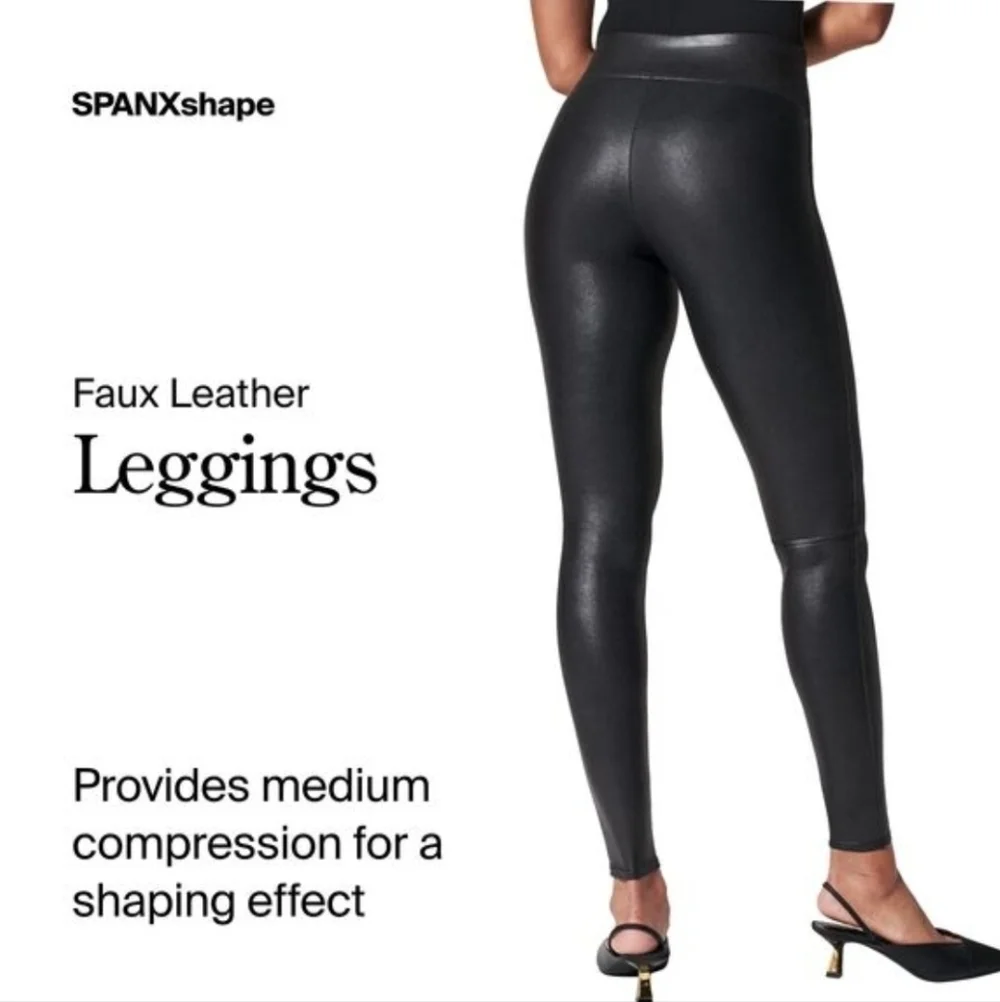 SPANX Black Faux Leather Shimmer Leggings Medium